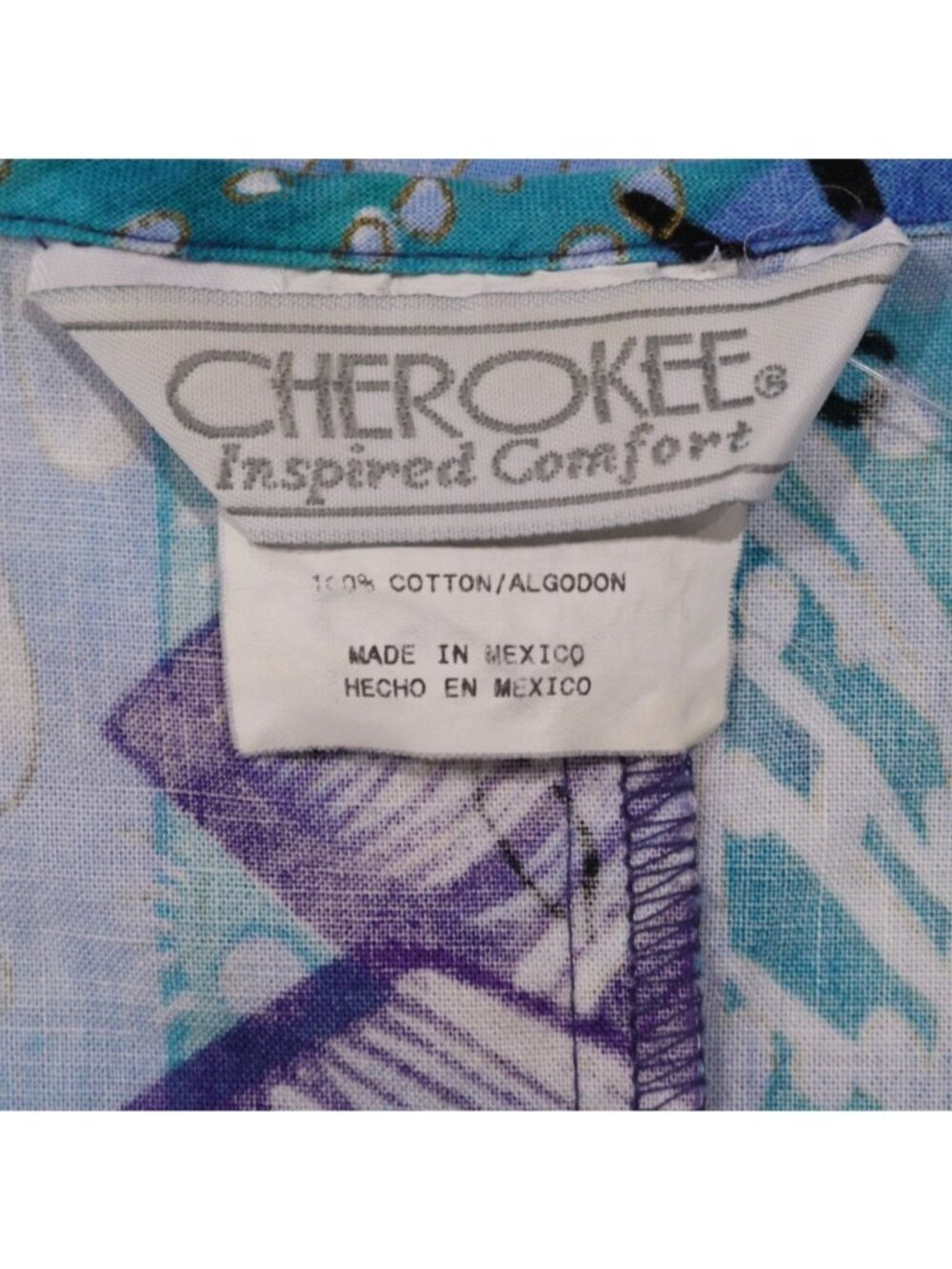 Scrub Top Women S Blue Abstract Patchwork Tribal Boho Y2K Festival Motif Shirt - Picture 11 of 12